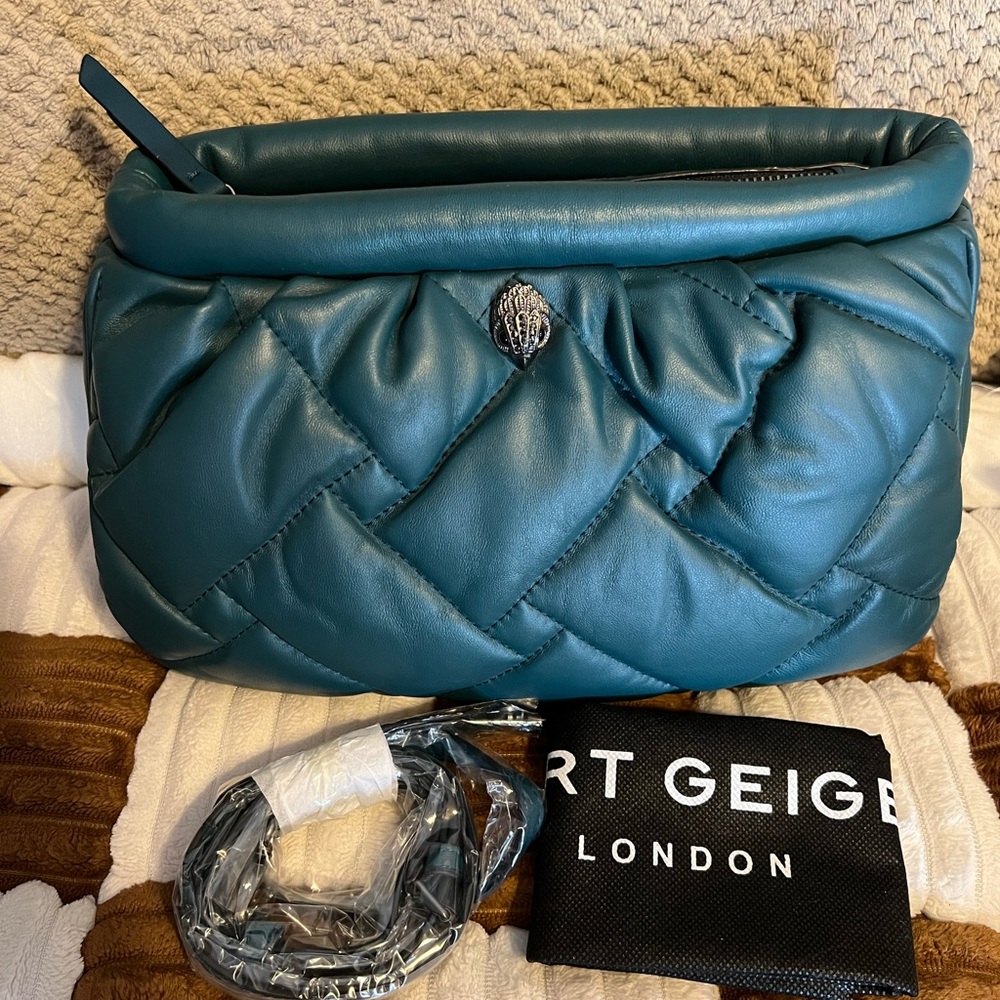 Kurt Geiger London Kensington Soft Quilted Leather handbag in Teal NWOTS!